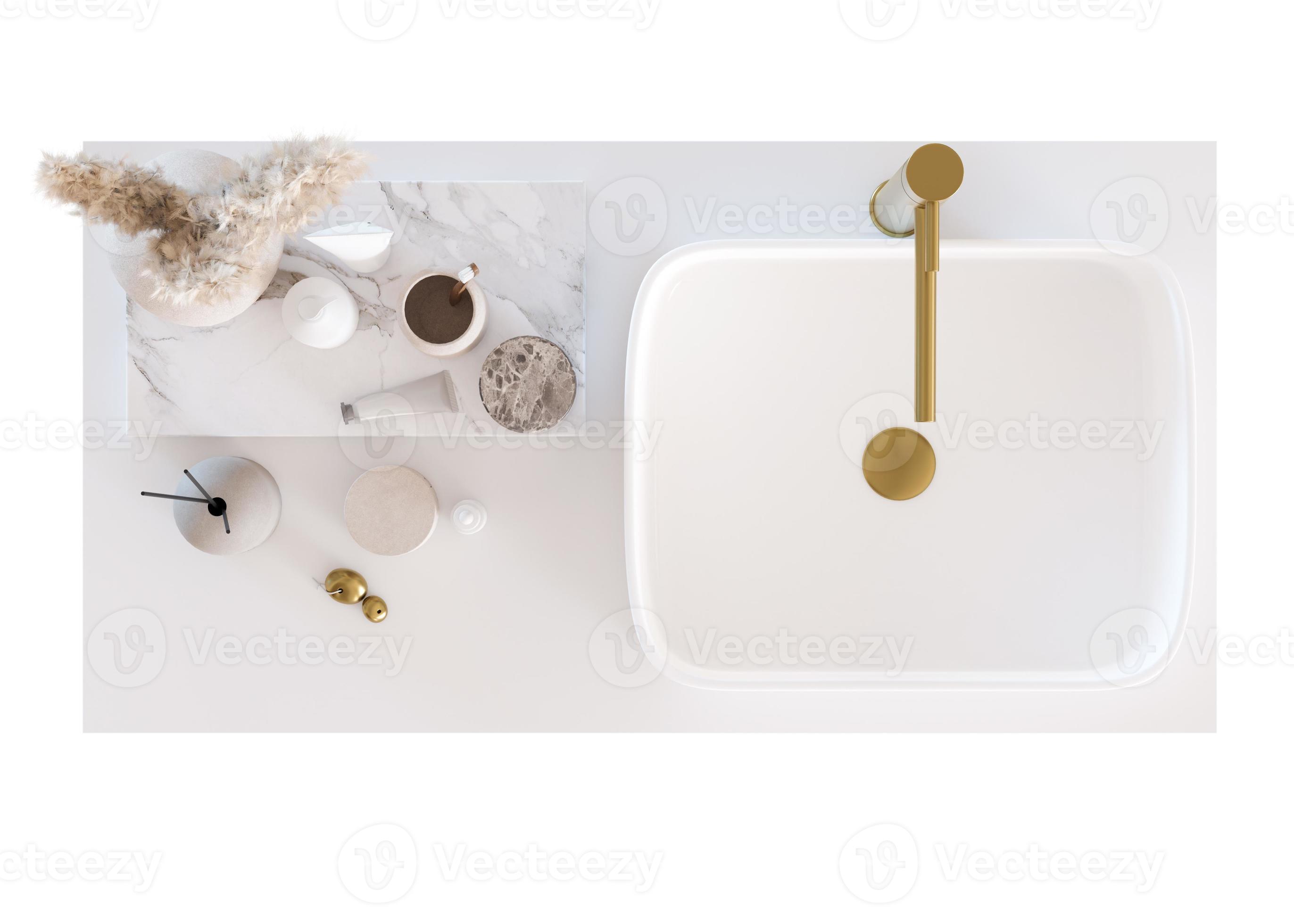 Washbasin mit faucet and isolated on white background. Top view