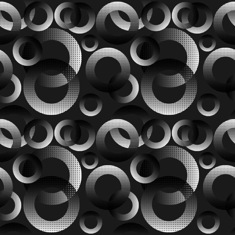 Abstract geometric line seamless pattern graphic stripes circle loop ring background. Modern black and white design for textile, wallpaper, clothing, backdrop, tile floor, wrapping, fabric. Vector