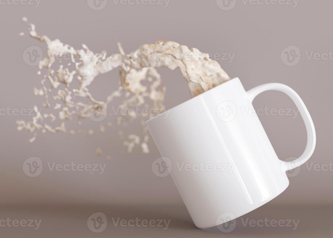 White mug mock up. Blank template for your design, advertising, logo. Close-up view. Copy space. Cup presentation on beige background. Minimalist coffee cup mockup. 3D rendering. photo