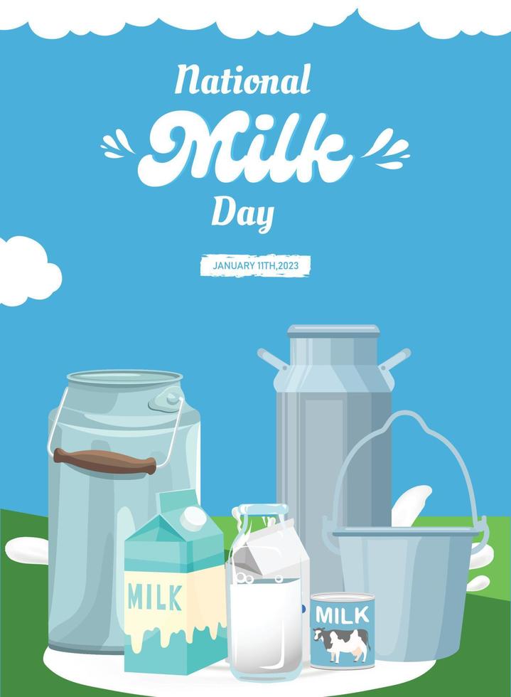 día nacional de la leche con salpicaduras ilustradas en blanco azul vector