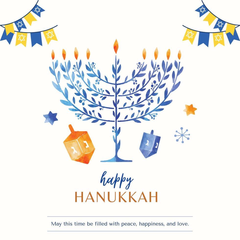 acuarela azul y naranja feliz hanukkah. vector