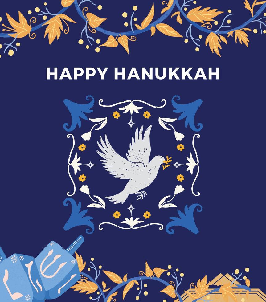 ilustración de hanukkah azul marino y amarillo. vector