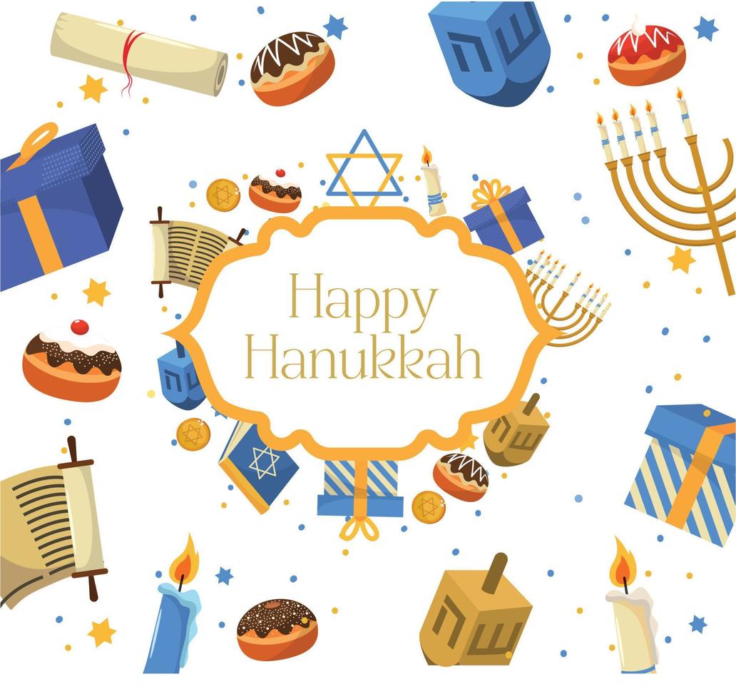 White Modern Happy Hanukkah. Vector Illustration