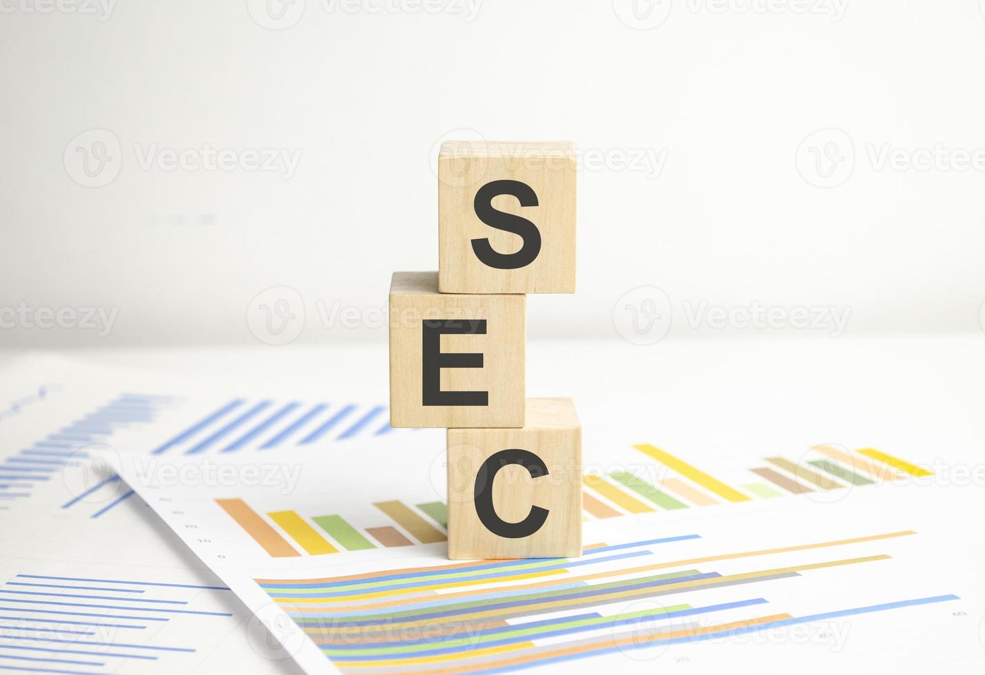 SEC. wooden cubes. blocks lie on a white background. photo