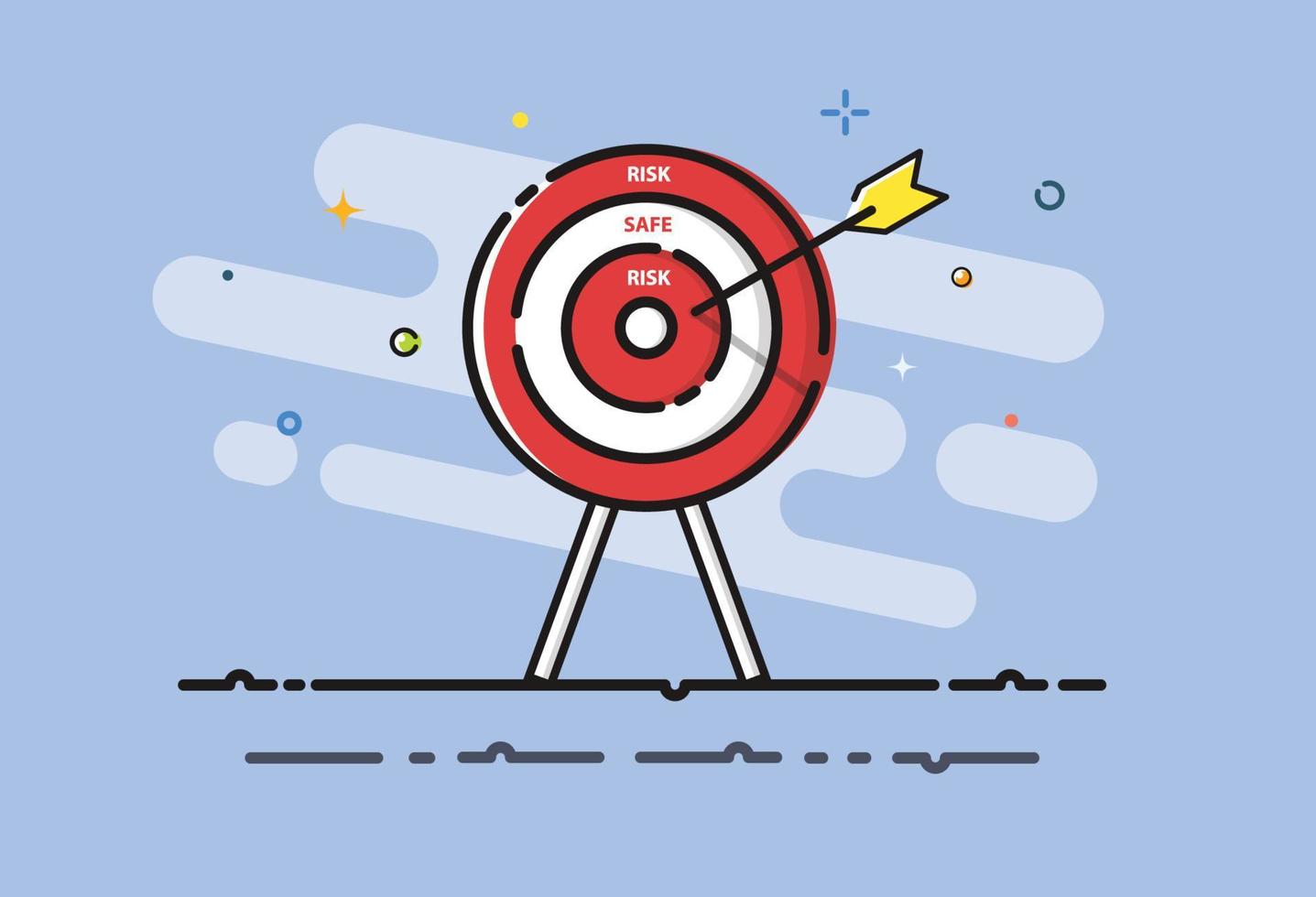 Arrow hit the RISK text on target. Successful aiming to safe bullseye. Business , Financial and Investment concept. Vector illustrator.