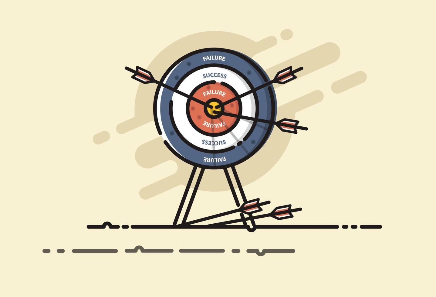 3 flechas golpean el texto de éxito en el objetivo. éxito apuntando al éxito de la diana. concepto de negocio, financiero y de inversión. diseño mbe ilustrador de vectores. vector