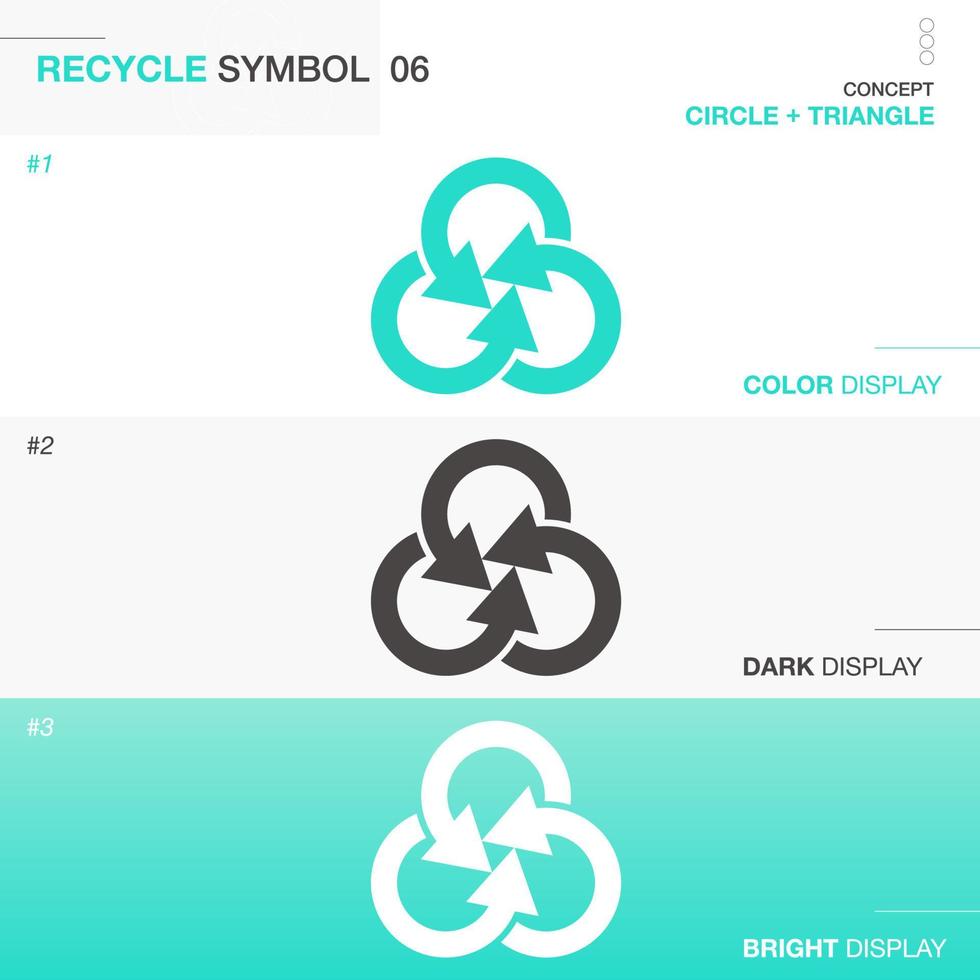 Recycle logo with circle loop in triangle shape symbol with arrows. Design for products package in color, dark and bright style. Vector illustration