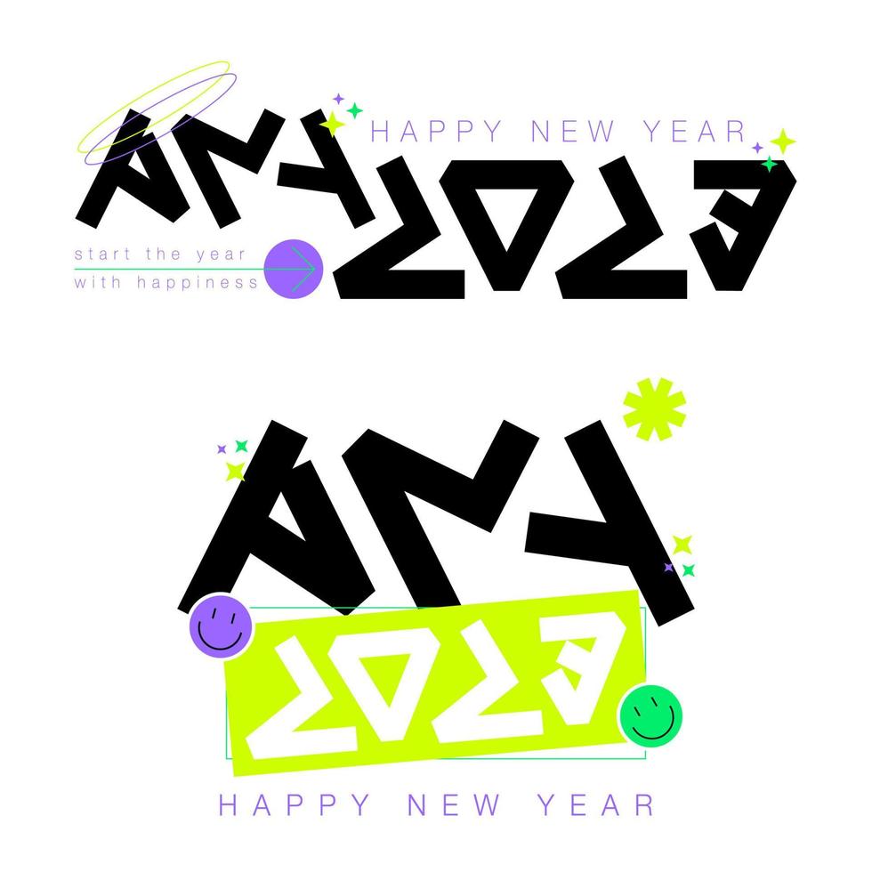 Clipart for Happy New Year lettering. Set of typographic design. Isolated vector illustrations for decoration element.