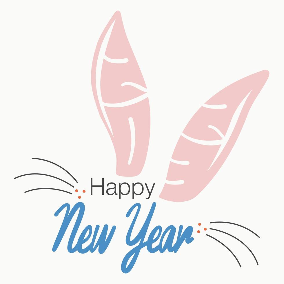 conjunto de diseño de moda de año nuevo con tipografía. 2023 feliz año nuevo con lindo vector de saludo de cara de conejito. orejas de conejo. conejo de Pascua