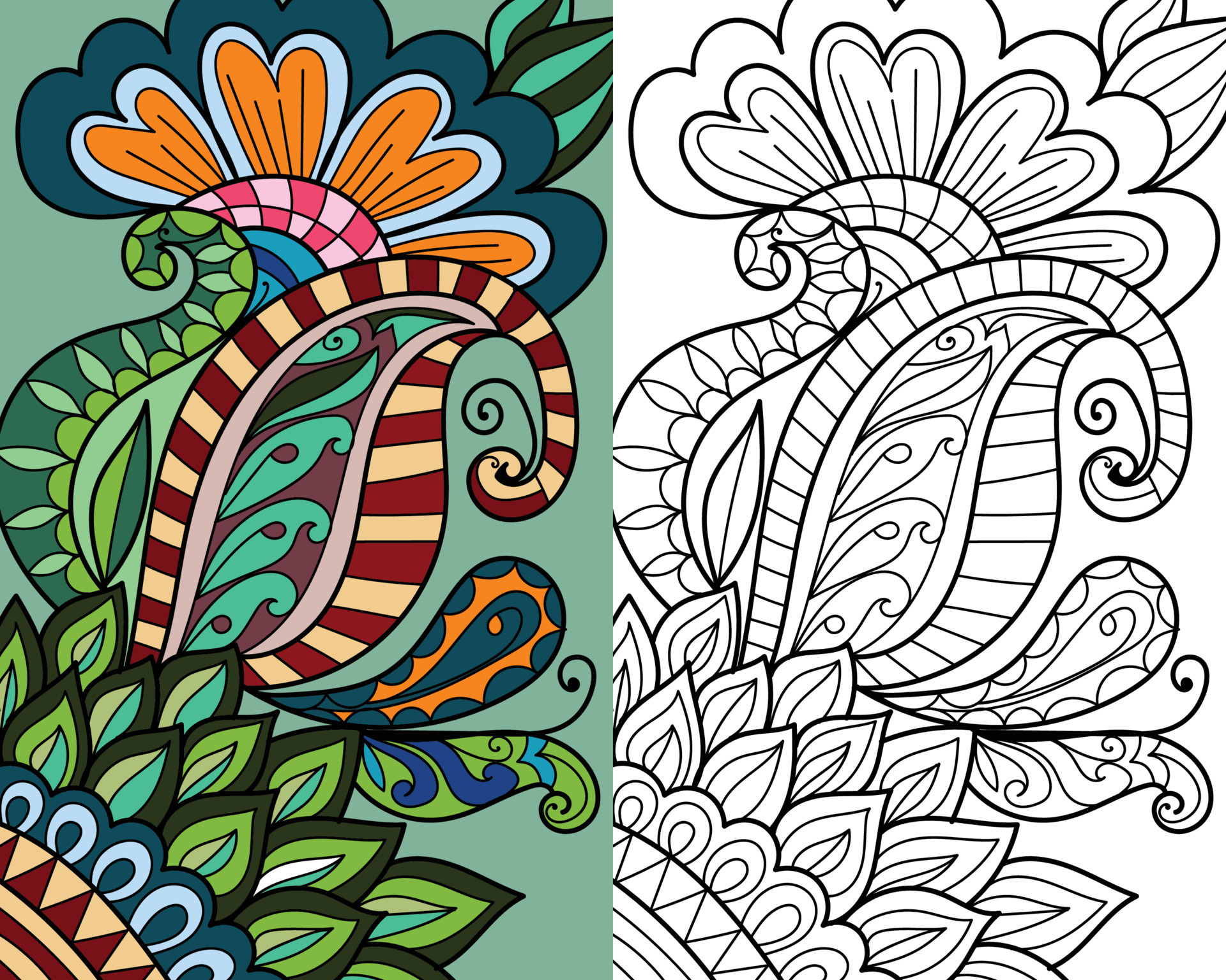 Decorative henna design coloring book page illustration 15941343 Vector ...
