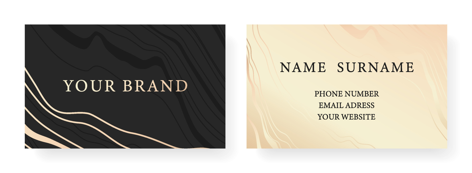 Business card in light colors, frame design set with gold geometric