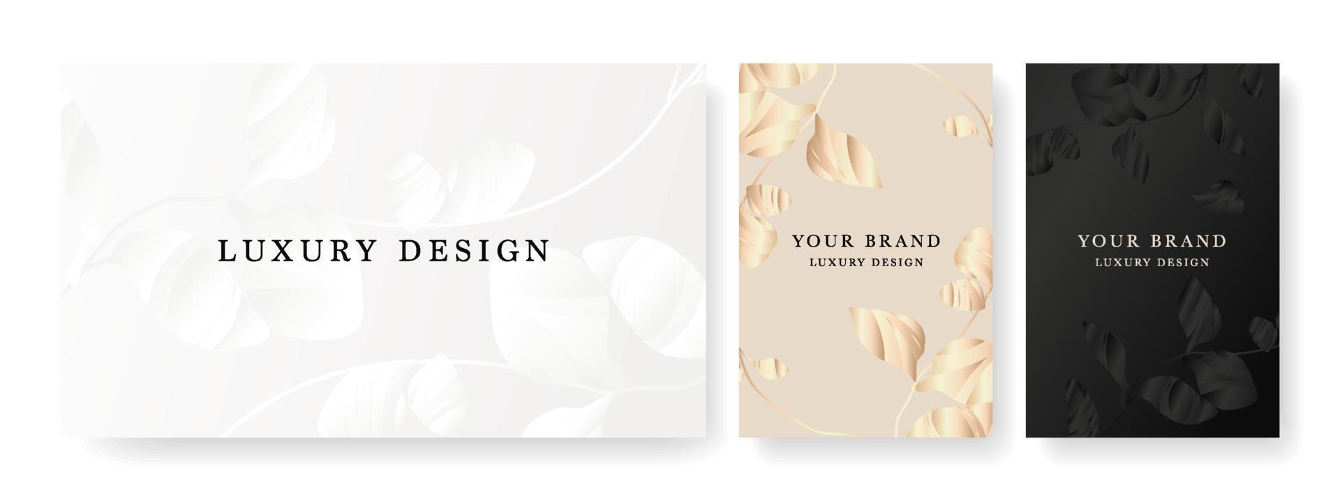 Luxury banner in light colors, frame design set with gold flower pattern. Trendy vector collection for catalog, luxury voucher, brochure template, magazine layout