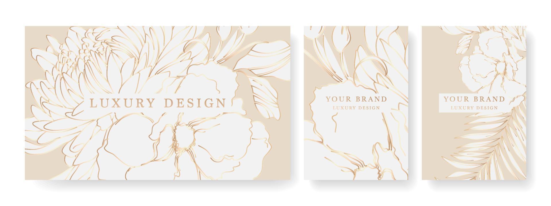 Luxury banner, frame design set with gold flower pattern. Luxury premium background pattern for menu, elite sale, luxe invite template, luxury voucher. vector