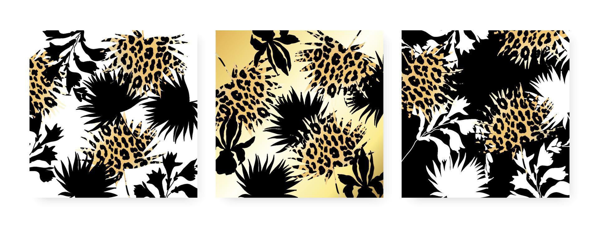 Premium abstract palm leaves filled and flowers with animal print. Modern luxury fashionable tropical seamless background. Exotic foliage background with a rough texture for textiles, fabric, printing vector