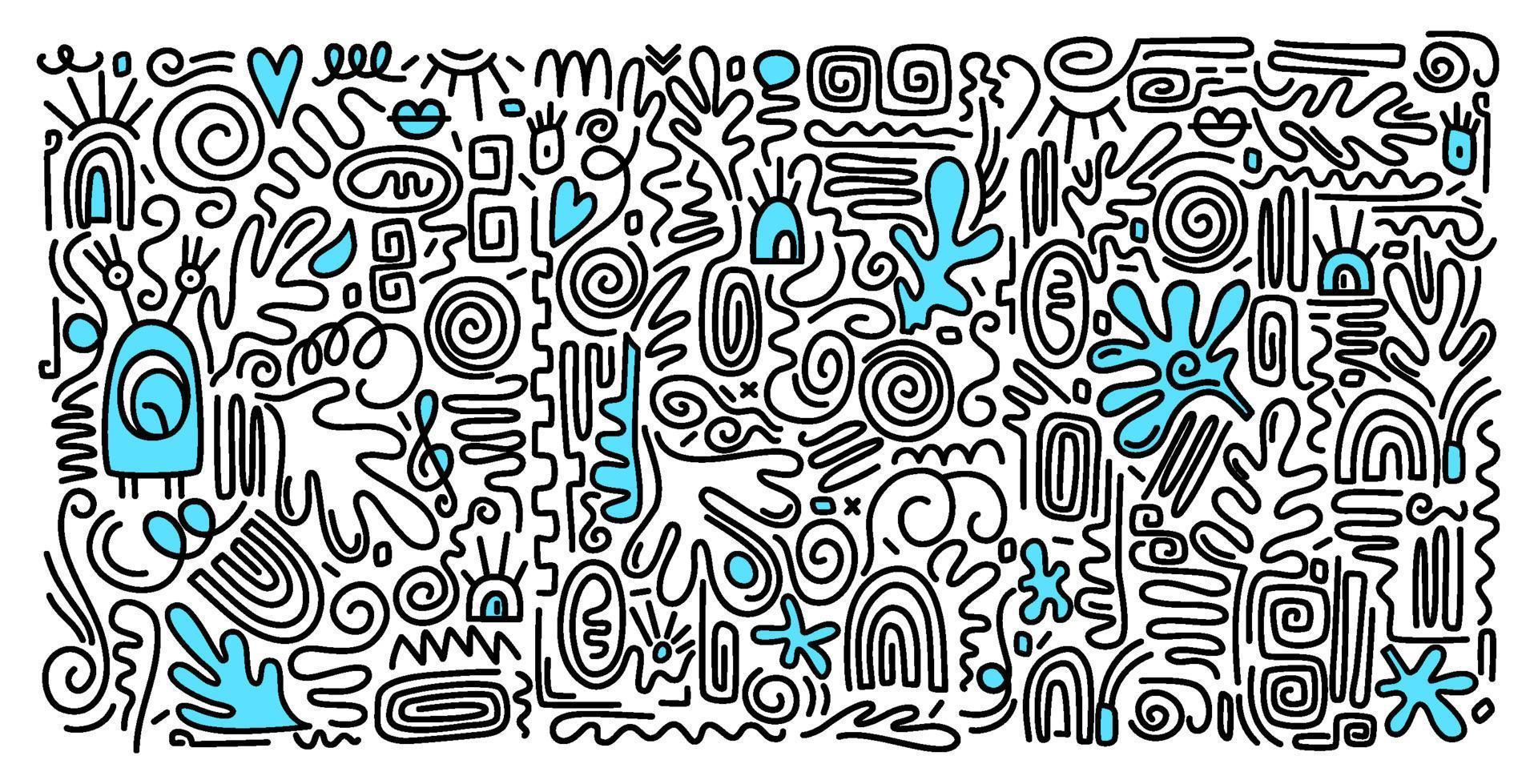 pegatinas vectoriales y etiquetas en estilo doodle. patrón imprimible contemporáneo estético con formas de trazo de pincel de línea elegante mínima abstracta y línea en colores blancos. fondo de garabato infantil simple. vector