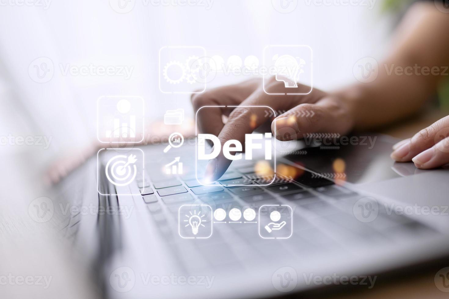 DeFi Decentralized Finance. Technology blockchain cryptocurrency concept photo