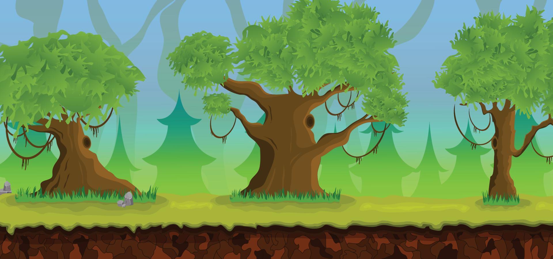 2d game art, natural landscape for games, mobile applications and computers, game background vector illustration.