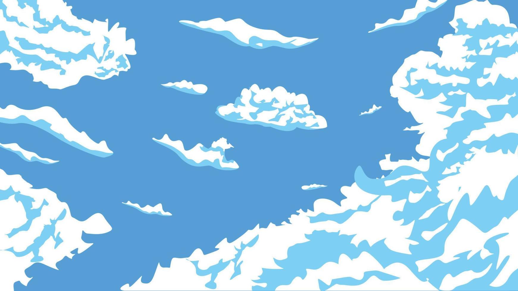 Cartoon sky with random clouds vector background illustration sky design.