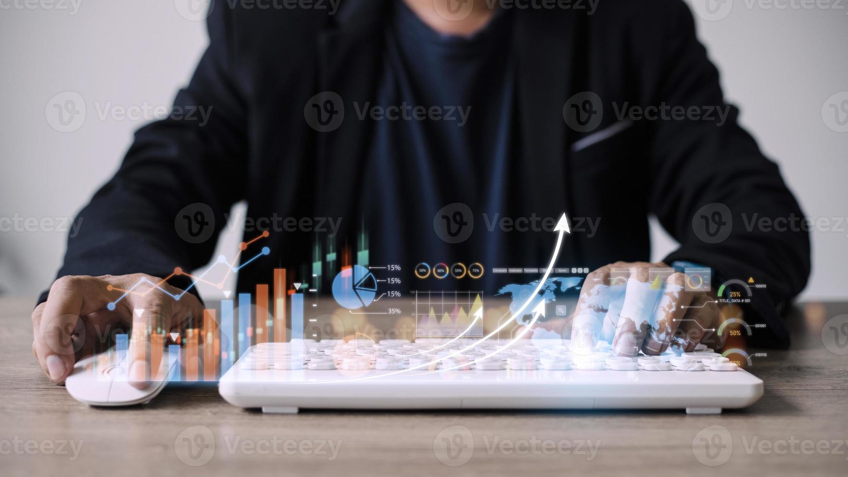 Data Analysis for Business and Finance Concept. Graphic interface showing future computer technology of profit analytic, online marketing research and information report for digital business strategy. photo