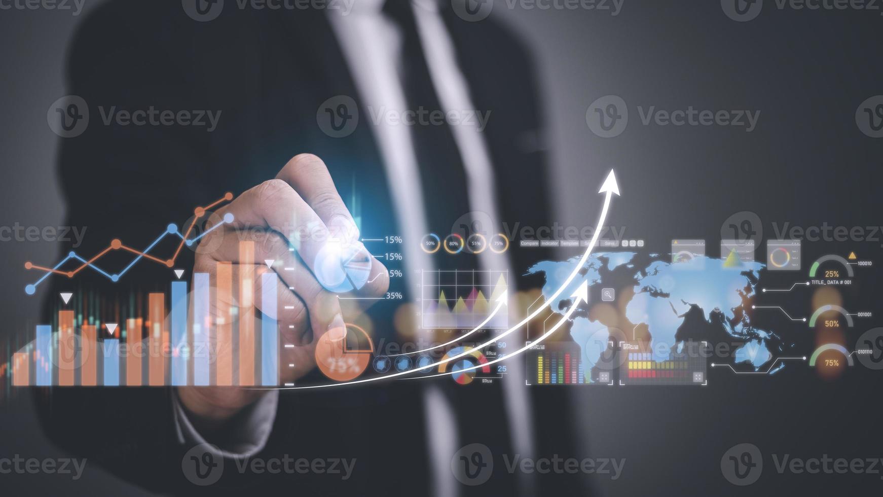 Data Analysis for Business and Finance Concept. Graphic interface showing future computer technology of profit analytic, online marketing research and information report for digital business strategy. photo