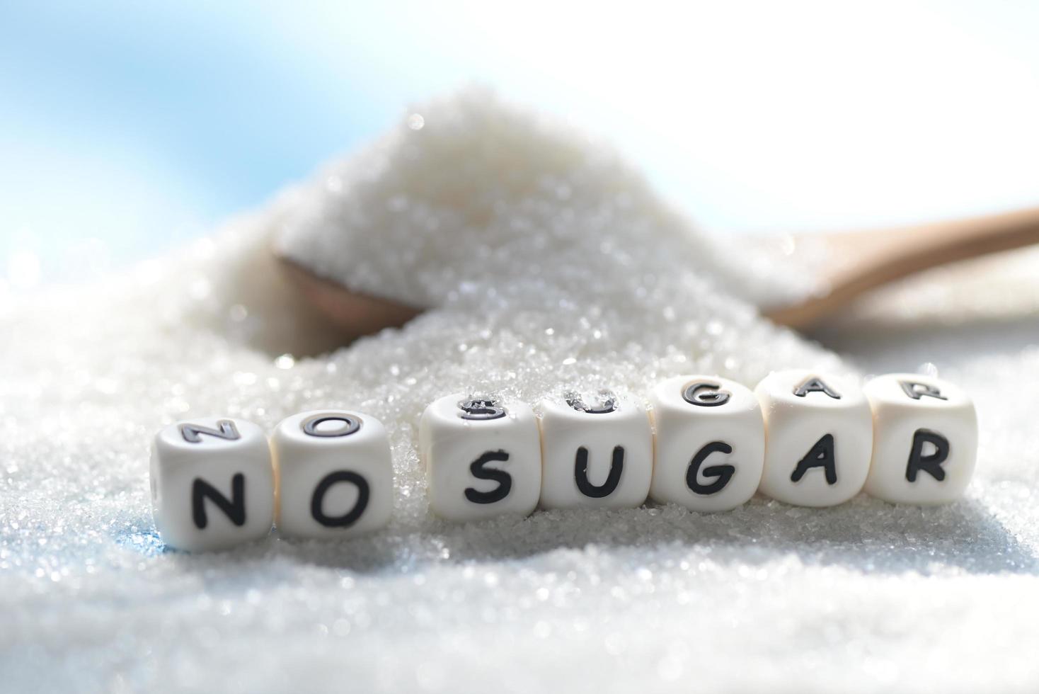 No sugar concept, Sugar on spoon and blur background, white sugar for food and sweets dessert candy heap of sweet sugar crystalline granulated photo