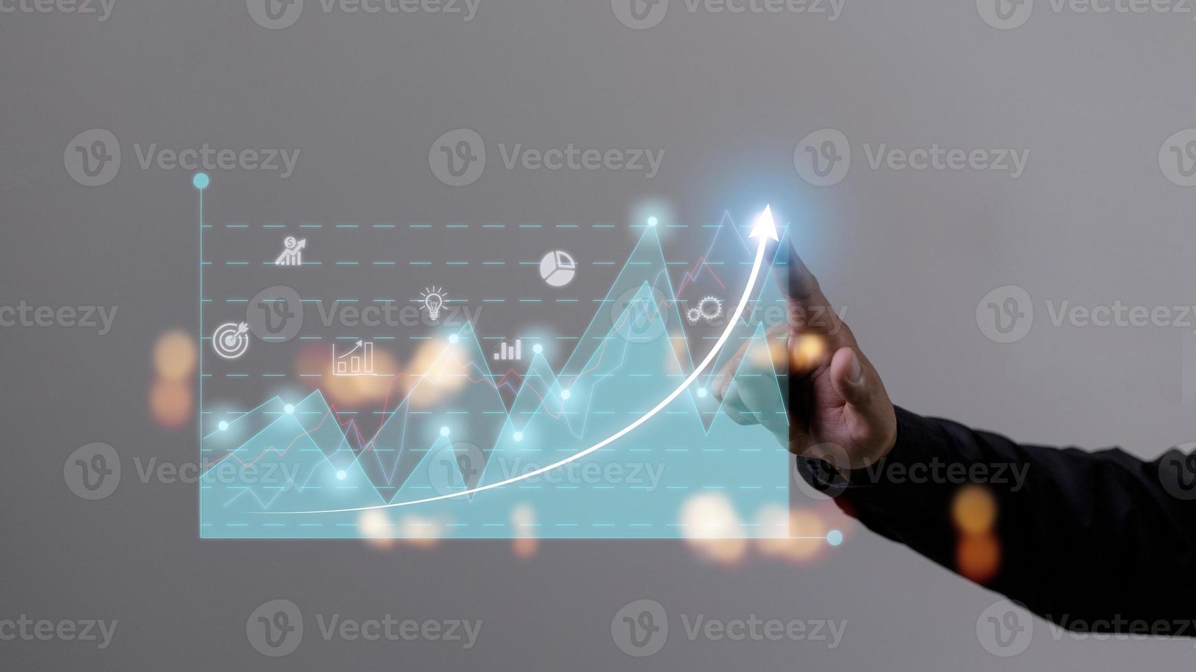 Business development to success and growing growth concept, Businessman pointing arrow graph corporate future growth plan photo