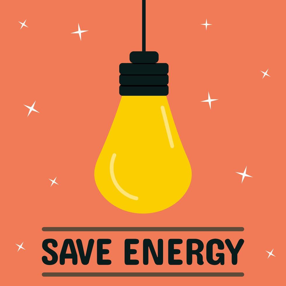 icon, sticker, button on the theme of saving energy with bulb and text Save Energy on orange background vector