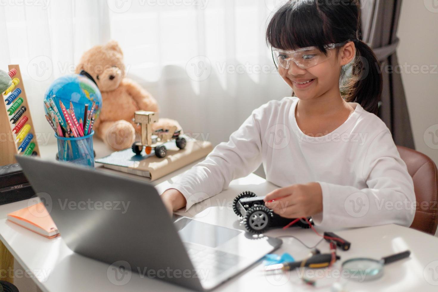 Asia students learn at home in coding robot cars and electronic board ...