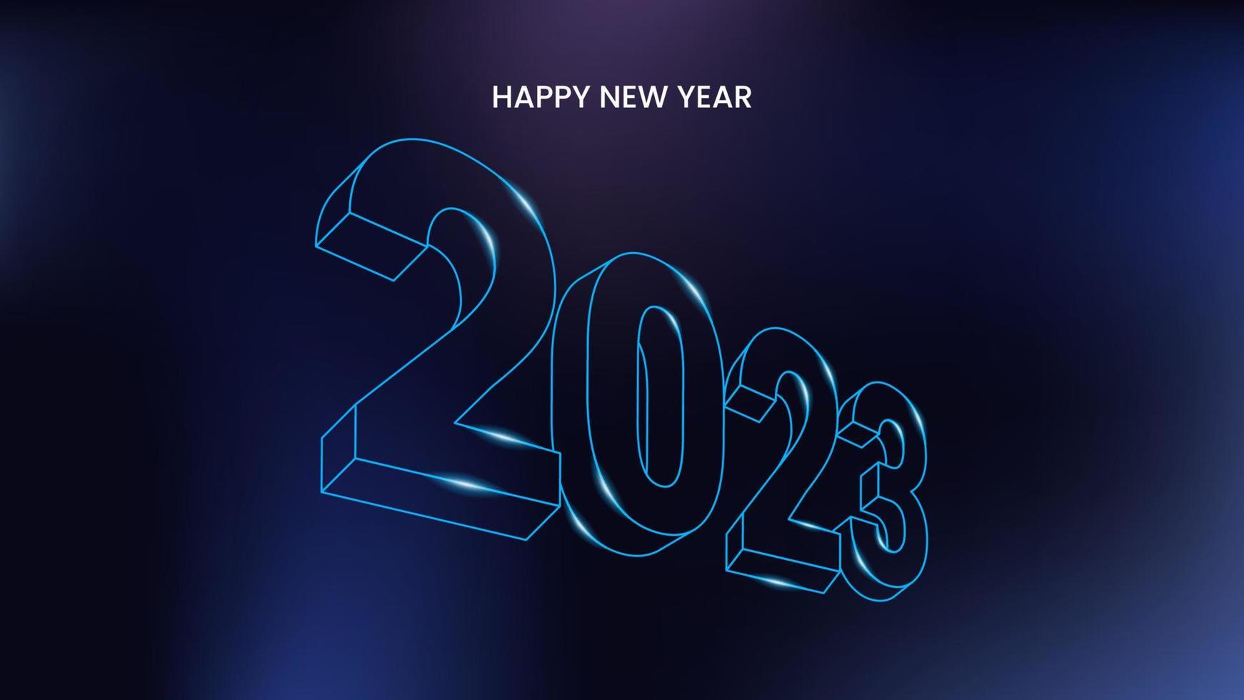 Happy new year 2023 3d line design vector