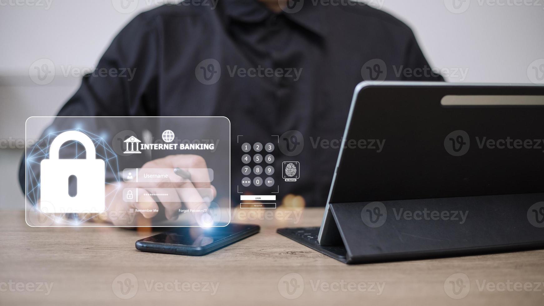 People use internet banking on smartphones. photo