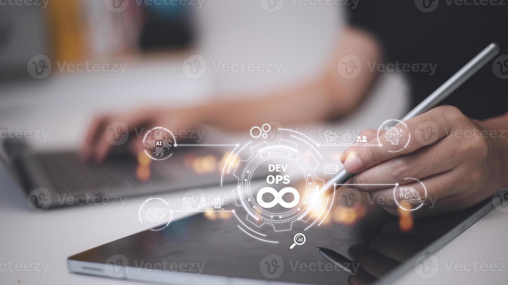 concepto devops, desarrollo de software y operaciones de ti, programación ágil foto