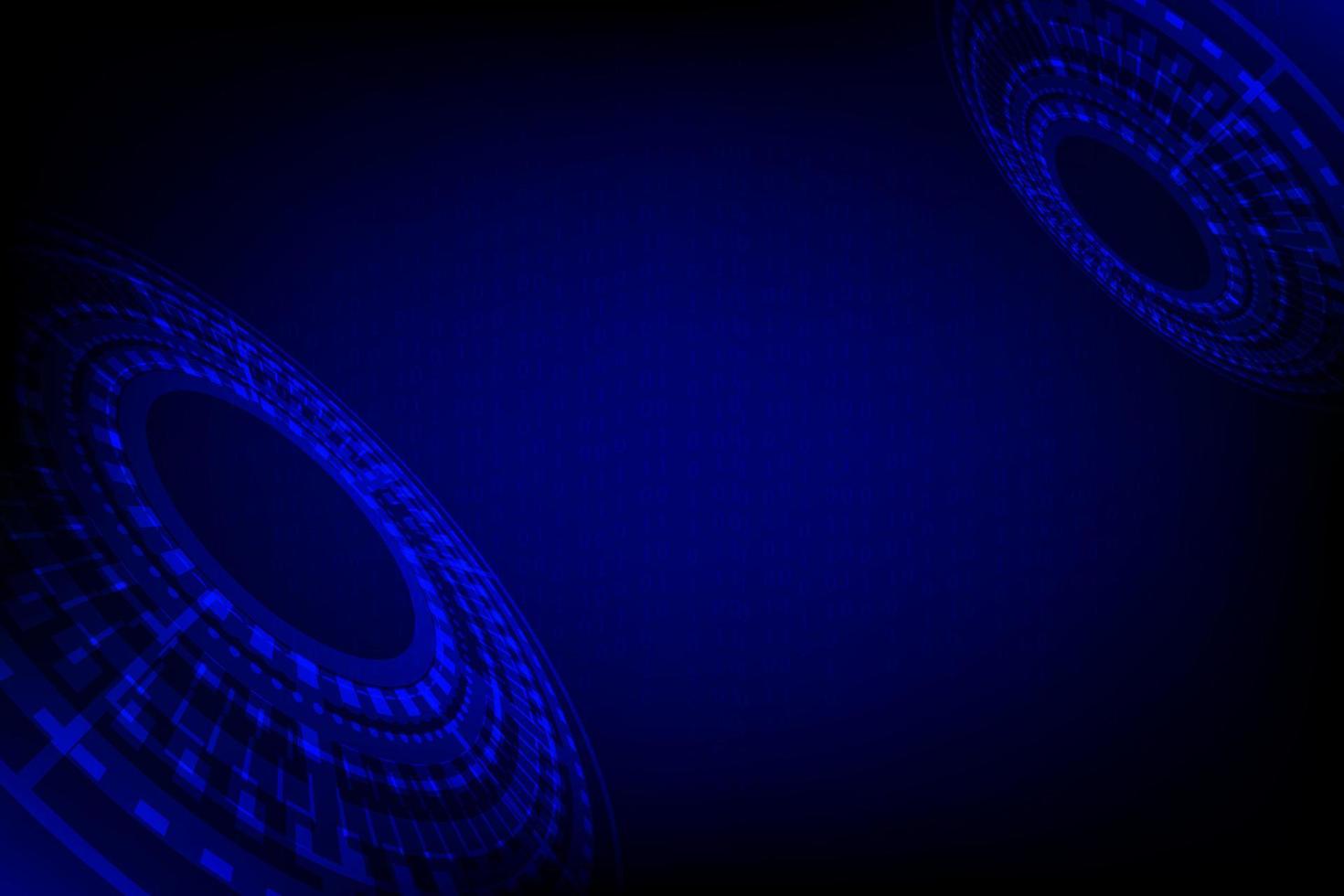 Technology and science abstract. Blue hi-tech circles, cyberspace, and digital innovation on the binary background. Futuristic communication. Sci-fi user interface. vector