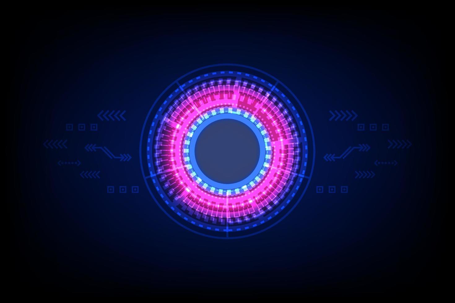 Technology and science background. Red and blue hi-tech circles, cyberspace, and digital innovation. Futuristic communication. Sci-fi user interface. vector