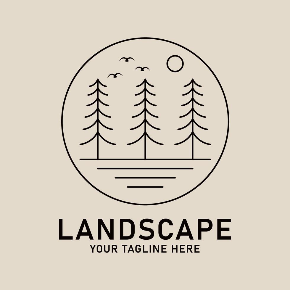 logotipo de arte de línea de paisaje natural, icono y símbolo, diseño de ilustración vectorial vector