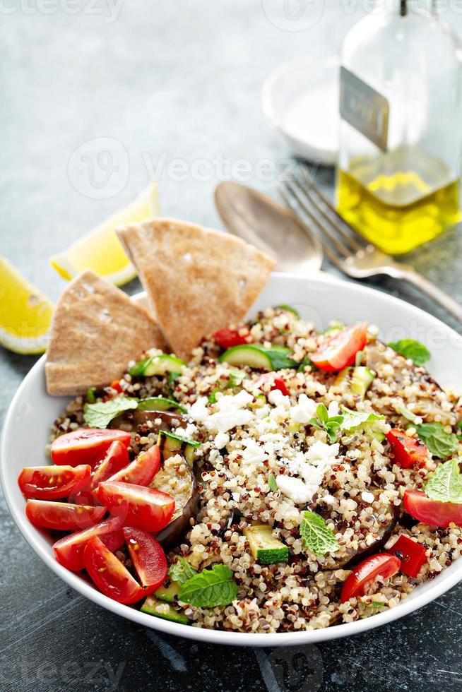 Grilled vegetables and quinoa salad with feta cheese photo