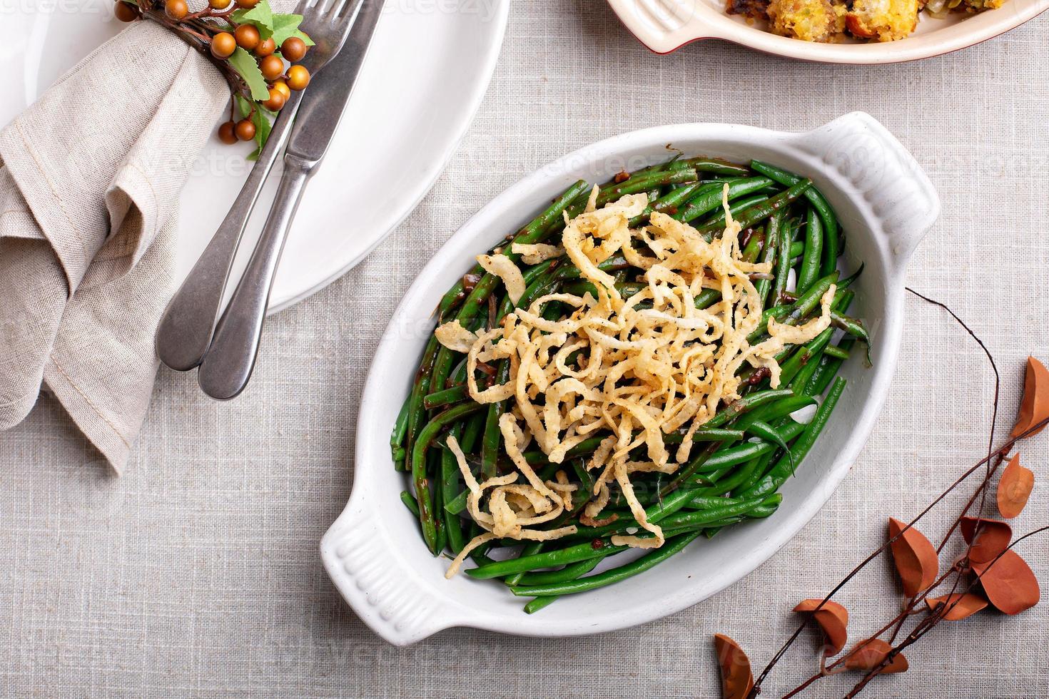 Traditional Thanksgiving side dish, green beans photo