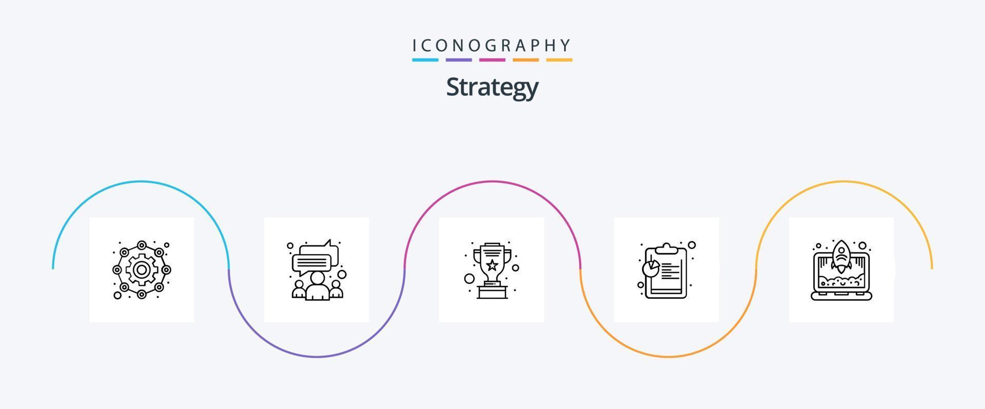 paquete de iconos de la línea de estrategia 5 que incluye el inicio. ordenador portátil. otorgar. datos. análisis vector