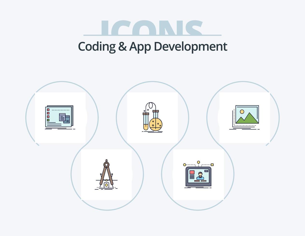 línea de codificación y desarrollo de aplicaciones paquete de iconos llenos 5 diseño de iconos. información. análisis. bolsillo. documento. codificación vector