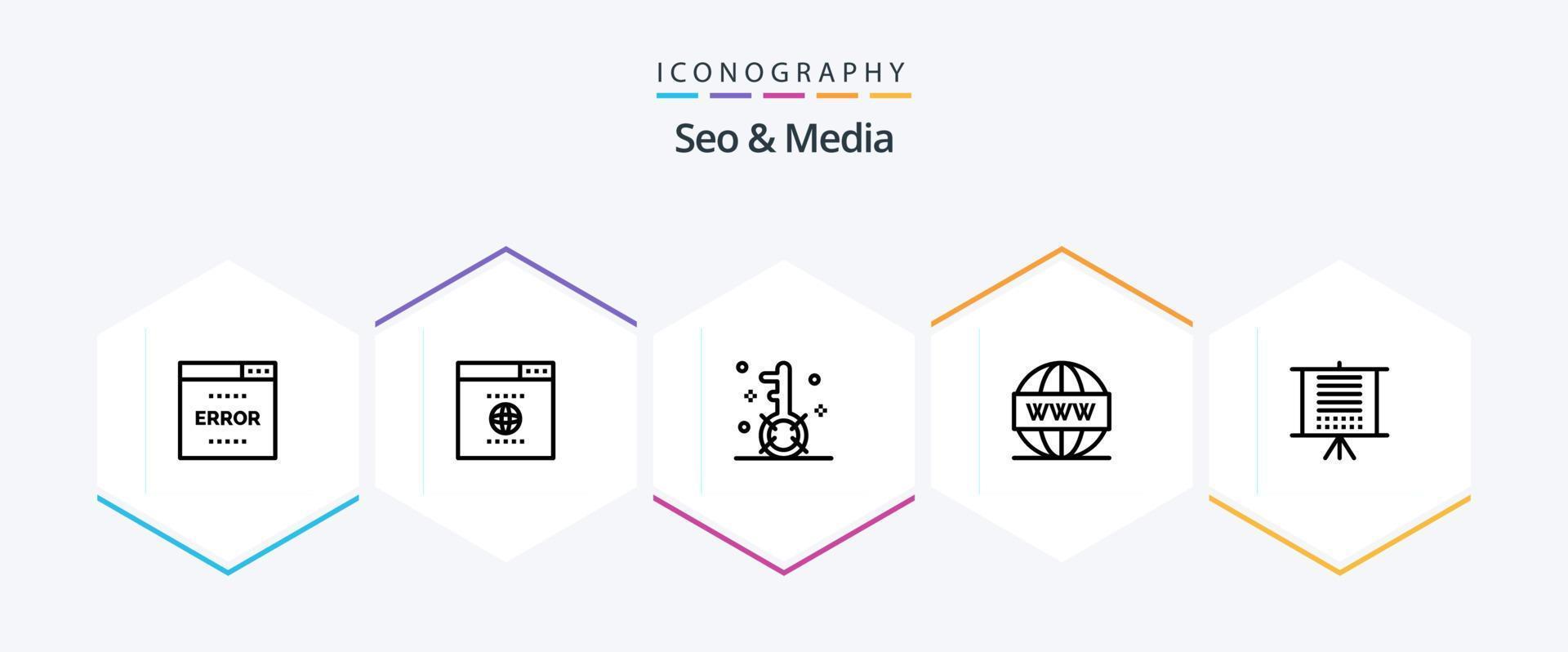 Seo and Media 25 Line icon pack including web. search. engine. media. search vector