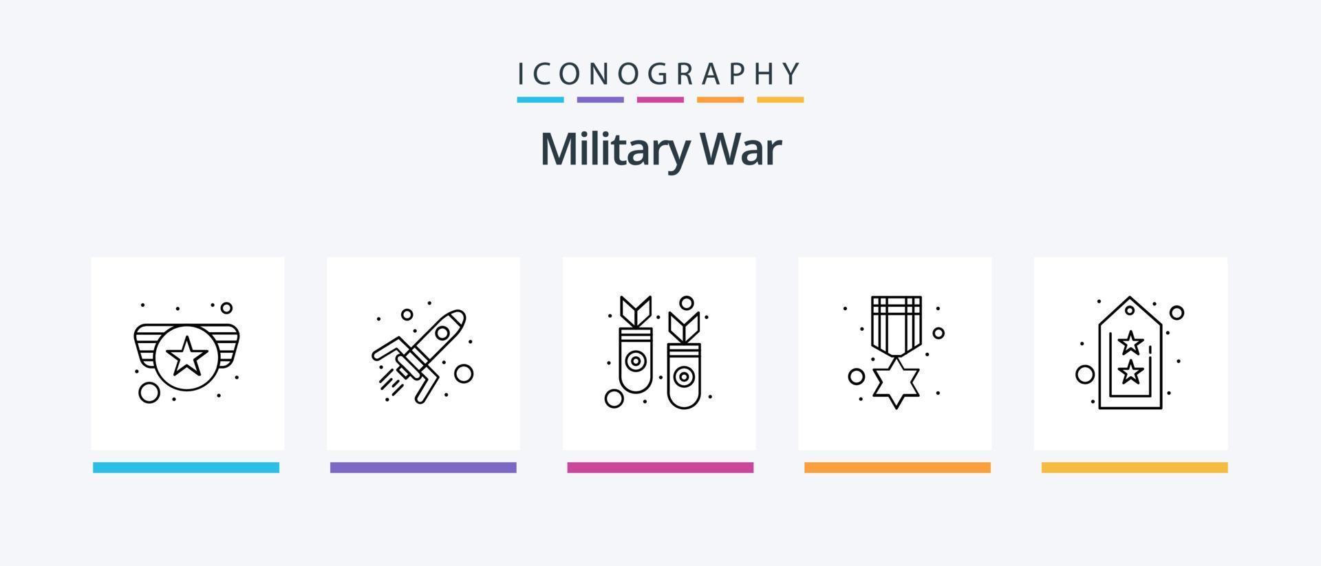 paquete de iconos de línea de guerra militar 5 que incluye entrenamiento. vida. frontera. ley. Ejército. diseño de iconos creativos vector
