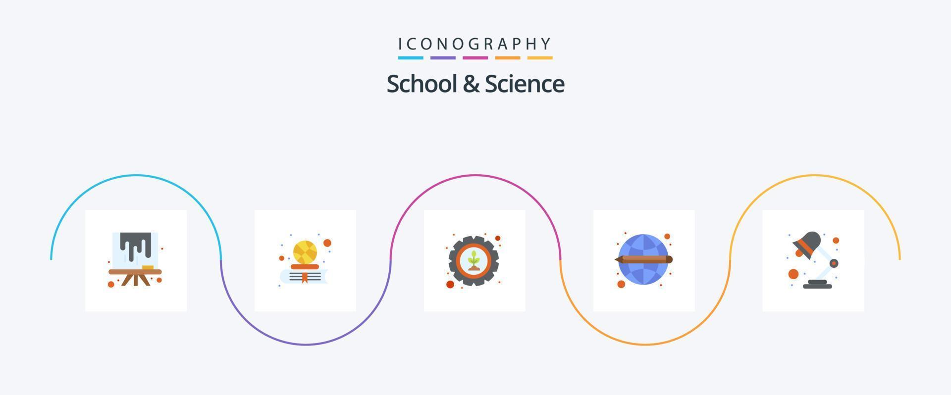 School And Science Flat 5 Icon Pack Including light. gear. learning. education vector