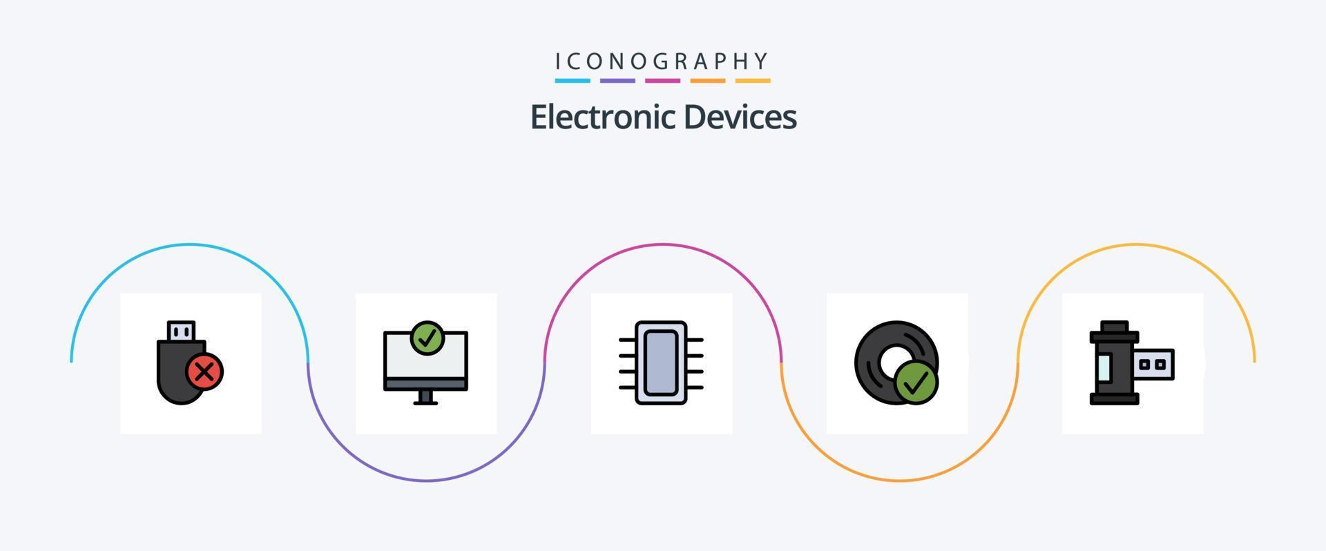 paquete de iconos de 5 planos llenos de línea de dispositivos que incluye dispositivos. ordenadores. artilugio. hardware. dispositivos vector