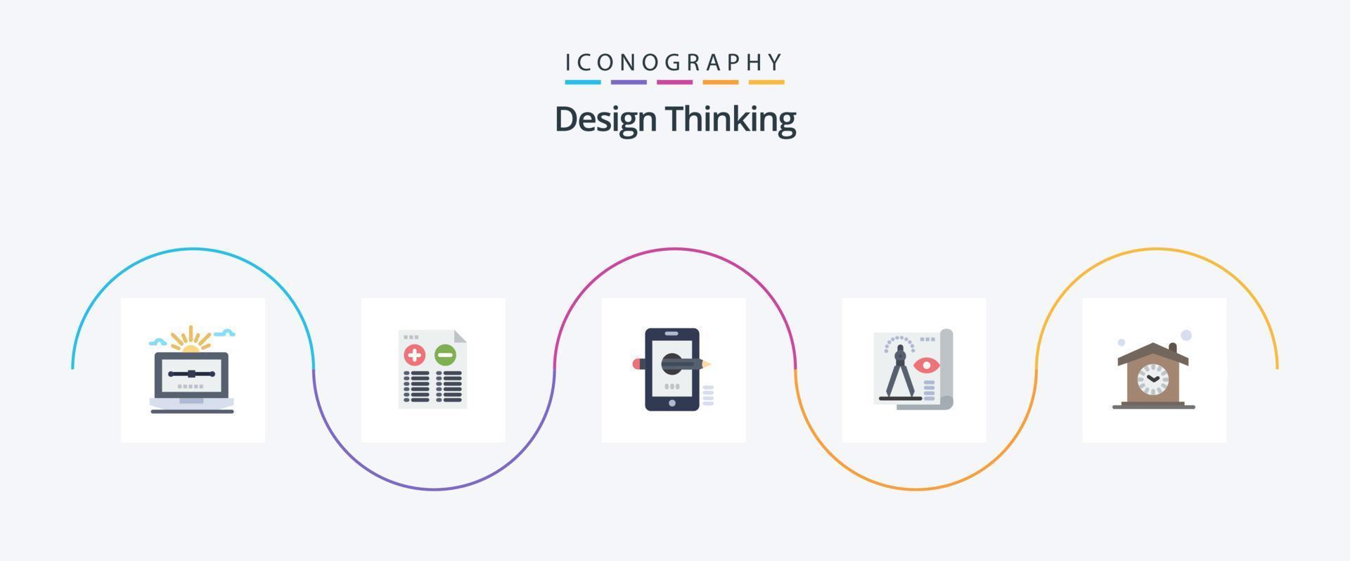 Design Thinking Flat 5 Icon Pack que incluye papel. documento. menos. diseño. dibujo vector