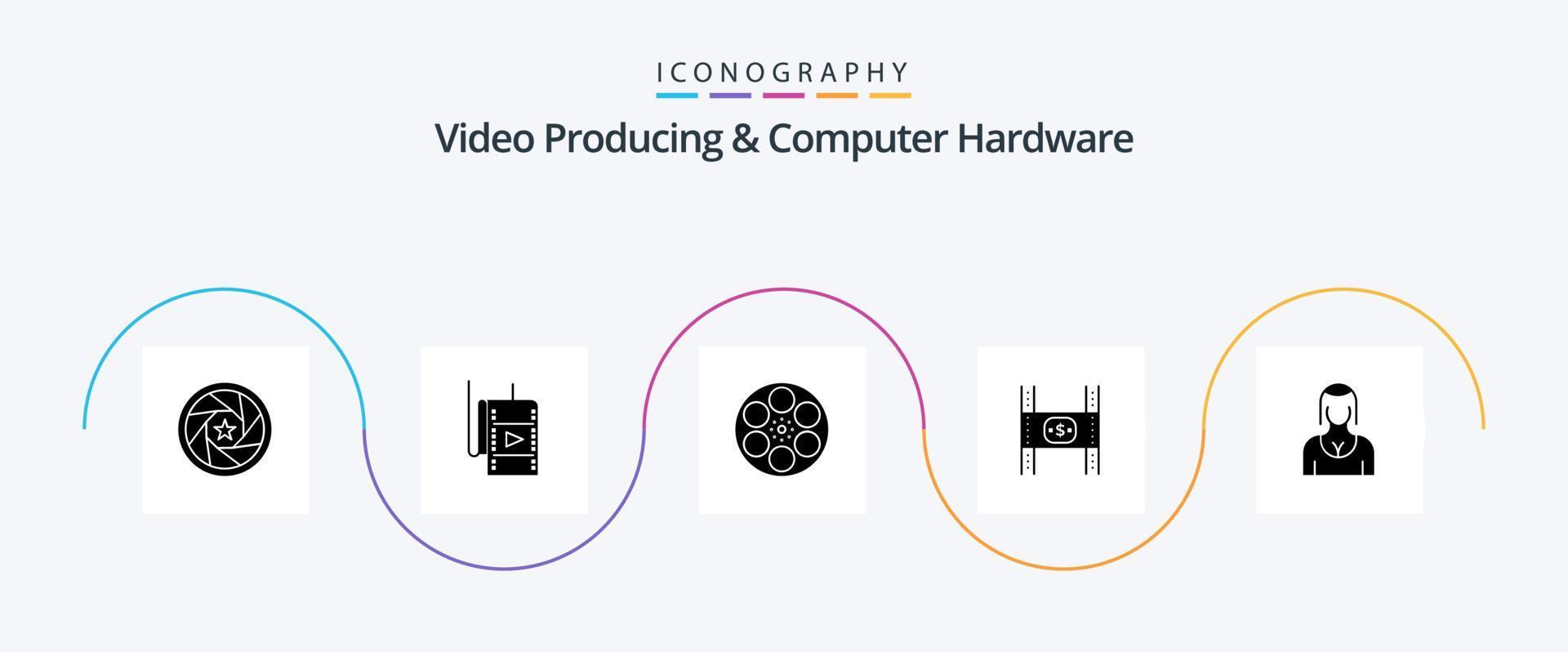 Video Producing And Computer Hardware Glyph 5 Icon Pack Including money. costs. theatre. budget. tank vector