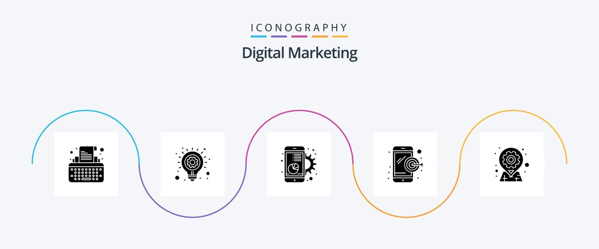 paquete de iconos de glifo 5 de marketing digital que incluye geo. móvil. gráfico. publicidad digital. móvil vector