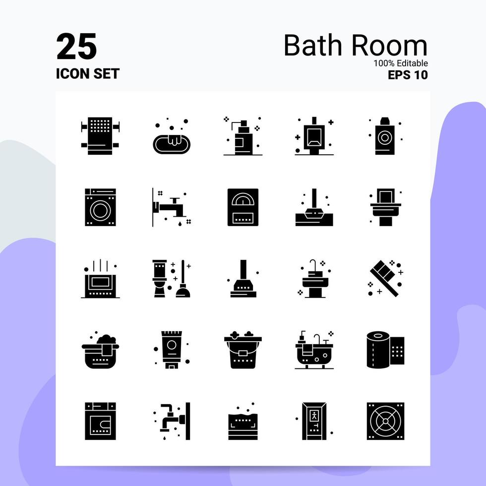 25 Bath Room Icon Set 100 Editable EPS 10 Files Business Logo Concept Ideas Solid Glyph icon design vector