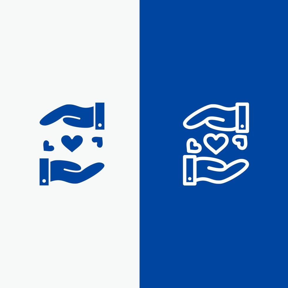 amor compartiendo corazón línea de boda y glifo icono sólido línea de bandera azul y glifo icono sólido bandera azul vector