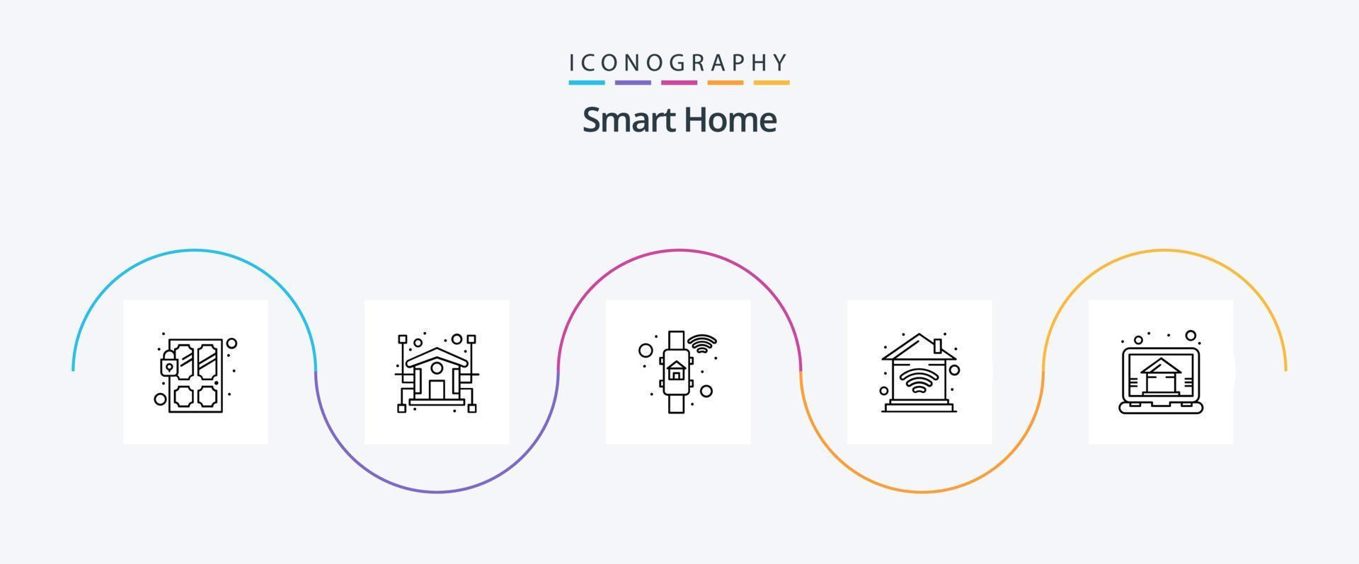 paquete de iconos de la línea de casa inteligente 5 que incluye wifi. propiedad. la red. casa. casa vector