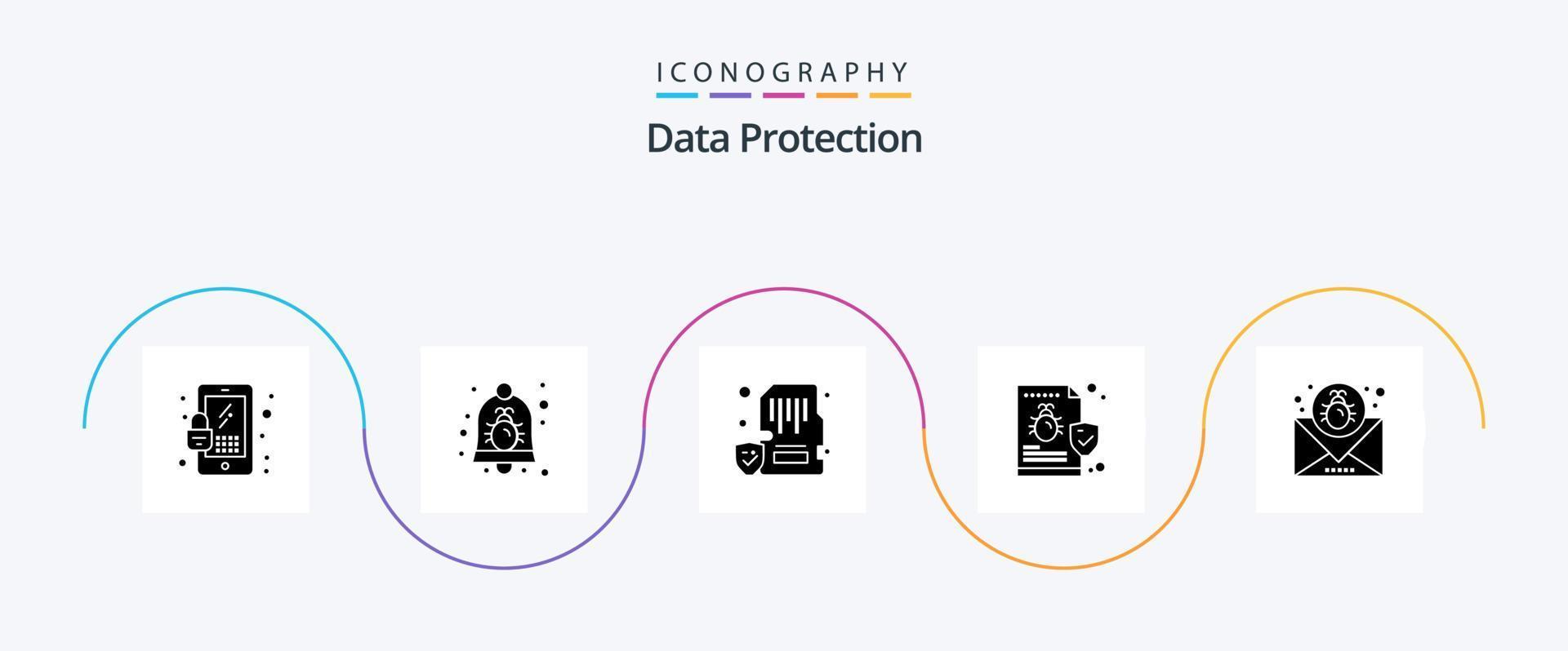 Data Protection Glyph 5 Icon Pack Including virus. folder. card. file. mobile vector