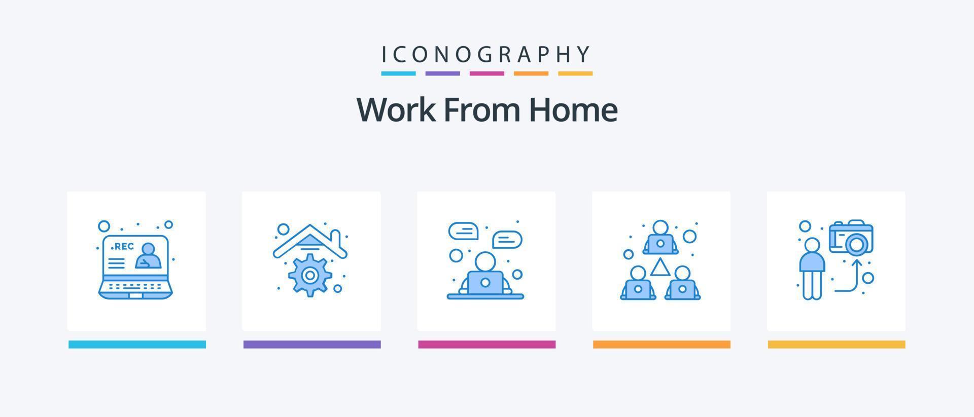Work From Home Blue 5 Icon Pack Including sharing. meeting. management. team work. communication. Creative Icons Design vector